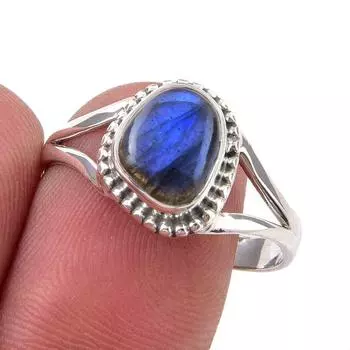 Natural Labradorite Gemstone Handmade 925 Sterling Silver Jewelry Ring S.10 T1J34