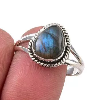 Natural Labradorite Gemstone Handmade 925 Sterling Silver Jewelry Ring S.10 F3V16