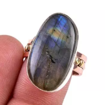 Natural Labradorite Gemstone Handmade 925 Sterling Silver Two Tone Ring S.8 H0p42