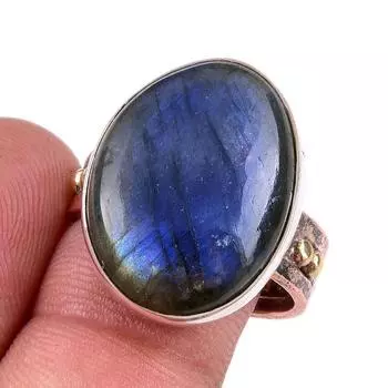 Natural Labradorite Gemstone Handmade 925 Sterling Silver Two Tone Ring S.9 W3K15