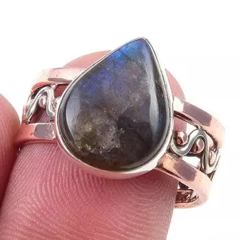 Natural Labradorite Gemstone Handmade 925 Sterling Silver Two Tone Ring S.8 L7R11