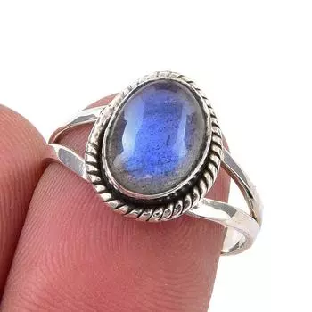 Natural Labradorite Gemstone Handmade 925 Sterling Silver Gift Ring S.7.5 K8o53