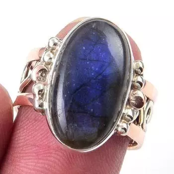 Natural Labradorite Gemstone Handmade 925 Sterling Silver Two Tone Ring S.7 w7b48