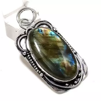 Natural Labradorite Gemstone Handmade 925 Sterling Silver Pendant 2.25 n2P48
