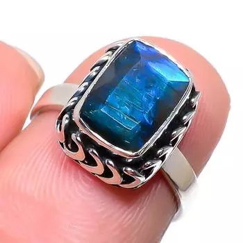 Natural Labradorite Gemstone Handmade 925 Sterling Silver Jewelry Ring S.6 m8b43