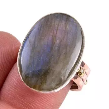 Natural Labradorite Gemstone Handmade 925 Sterling Silver Two Tone Ring S.8 j4j45