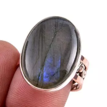 Natural Labradorite Gemstone Handmade 925 Sterling Silver Two Tone Ring S.8 k8q99