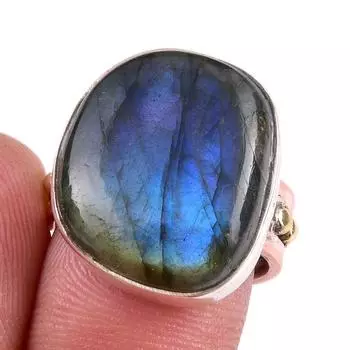 Natural Labradorite Gemstone Handmade 925 Sterling Silver Two Tone Ring S.7 H9q75
