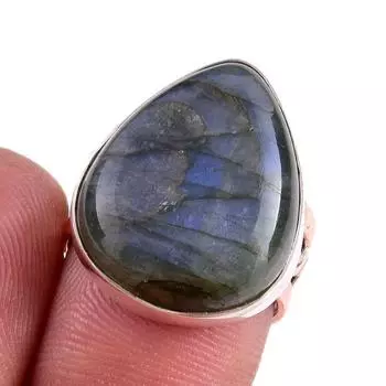 Natural Labradorite Gemstone Handmade 925 Sterling Silver Two Tone Ring S.6 R8z42