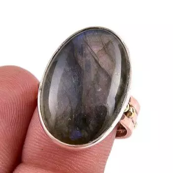 Natural Labradorite Gemstone Handmade 925 Sterling Silver Two Tone Ring S.8 C1O14