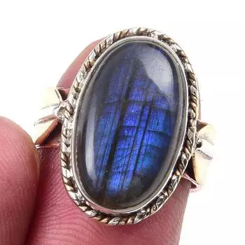 Natural Labradorite Gemstone Handmade 925 Sterling Silver Two Tone Ring S.6 y7m38