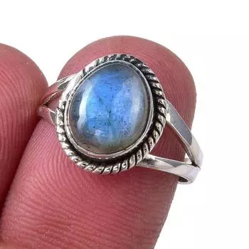 Natural Labradorite Gemstone Handmade 925 Sterling Silver Jewelry Ring S.7 m1F13