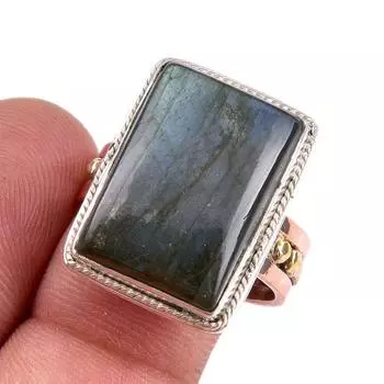 Natural Labradorite Gemstone Handmade 925 Sterling Silver Two Tone Ring S.9 K6b46