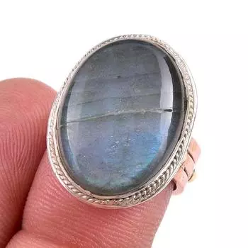 Natural Labradorite Gemstone Handmade 925 Sterling Silver Two Tone Ring S.6 P7m90