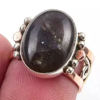 Natural Labradorite Gemstone Handmade 925 Sterling Silver Two Tone Ring S.6 Q1O14