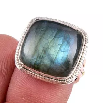 Natural Labradorite Gemstone Handmade 925 Sterling Silver Two Tone Ring S.6 C7p66