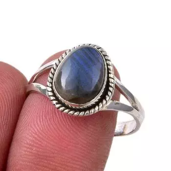 Natural Labradorite Gemstone Handmade 925 Sterling Silver Jewelry Ring S.10 U9h55