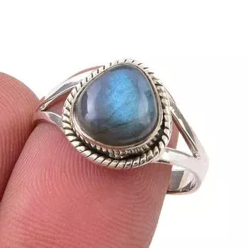Natural Labradorite Gemstone Handmade 925 Sterling Silver Gift Ring S.8.5 w4H39