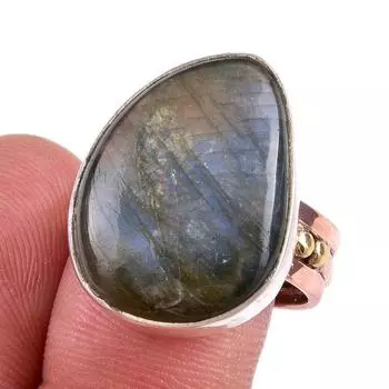 Natural Labradorite Gemstone Handmade 925 Sterling Silver Two Tone Ring S.9 B6u77