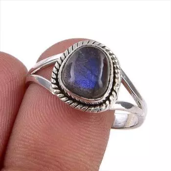 Natural Labradorite Gemstone Handmade 925 Sterling Silver Jewelry Ring S.10 T1E16