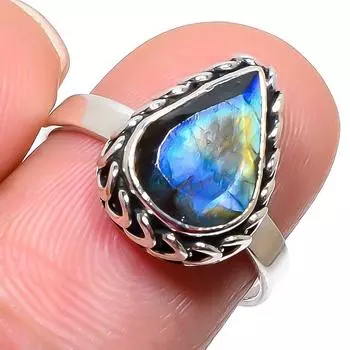 Natural Labradorite Gemstone Handmade 925 Sterling Silver Jewelry Ring S.8 S8f38