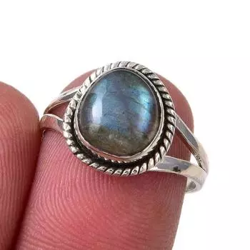 Natural Labradorite Gemstone Handmade 925 Sterling Silver Gift Ring S.6.5 p5D72