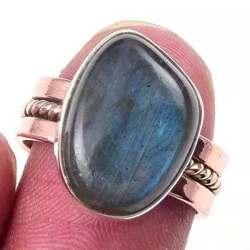 Natural Labradorite Gemstone Handmade 925 Sterling Silver Two Tone Ring S.6 F7A76