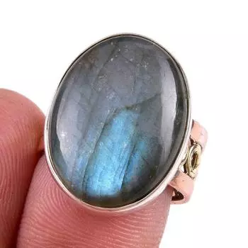Natural Labradorite Gemstone Handmade 925 Sterling Silver Two Tone Ring S.7 Z6C62