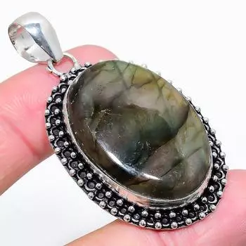 Natural Labradorite Gemstone Handmade 925 Sterling Silver Pendant 2.29 K8V57