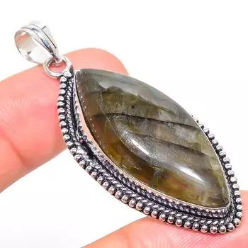 Natural Labradorite Gemstone Handmade 925 Sterling Silver Pendant 2.36 v3o81