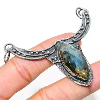 Natural Labradorite Gemstone Handmade 925 Sterling Silver Pendant 2.68 m6J65