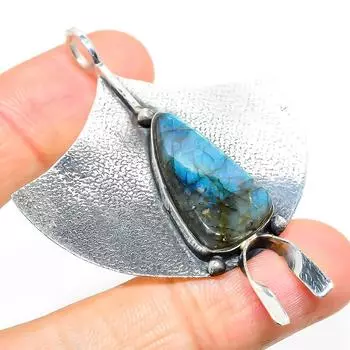 Natural Labradorite Gemstone Handmade 925 Sterling Silver Pendant 2.56 I2Z46