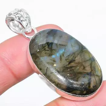 Natural Labradorite Gemstone Handmade 925 Sterling Silver Pendant 1.93 w4U53