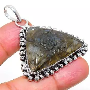 Natural Labradorite Gemstone Handmade 925 Sterling Silver Pendant 1.93 o7T52