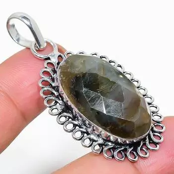 Natural Labradorite Gemstone Handmade 925 Sterling Silver Pendant 2.09 S7z30