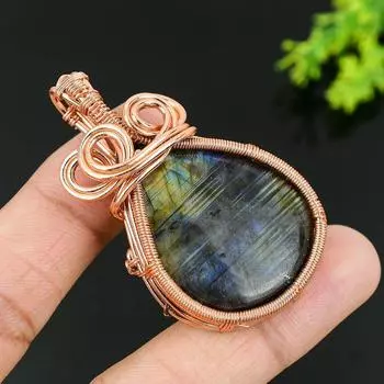 Natural Labradorite Gemstone Handmade Copper Wire Wrap Gift Pendant 2.29 d0K73