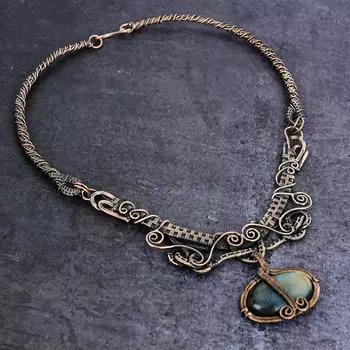 Natural Labradorite Gemstone Handmade Copper Wire Wrap Jewelry Necklace 18 R2r08