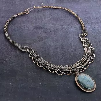 Natural Labradorite Gemstone Handmade Copper Wire Wrap Jewelry Necklace 18 Z7z91