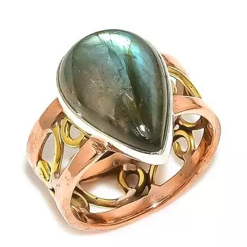 Natural Labradorite Gemstone Two Tone 925 Sterling Silver Gift Ring S.7.5 U3r06