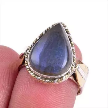 Natural Labradorite Gemstone Two Tone 925 Sterling Silver Jewelry Ring S.7 a2m45