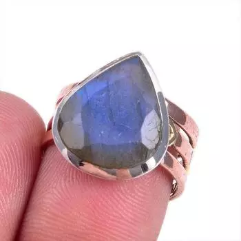 Natural Labradorite Gemstone Two Tone 925 Sterling Silver Jewelry Ring S.5 j4U35