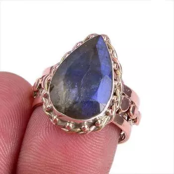 Natural Labradorite Gemstone Two Tone 925 Sterling Silver Jewelry Ring S.7 O7Y58