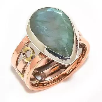 Natural Labradorite Gemstone Two Tone 925 Sterling Silver Jewelry Ring S.9 m7j79