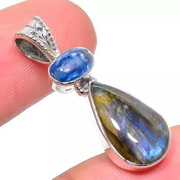 Natural Labradorite,Kyanite 925 Solid Sterling Silver Jewelry Pendant 1.26 i8O31
