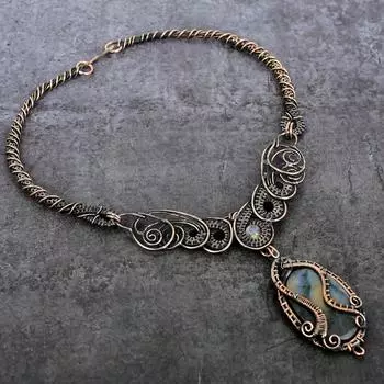 Natural Labradorite, Moonstone Copper Wire Wrap Jewelry Necklace 18 G1U09