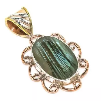 Natural Labradorite TwoTone 925 Solid Sterling Silver Jewelry Pendant 1.30 H4s50