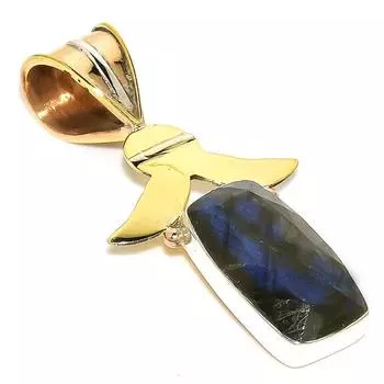 Natural Labradorite TwoTone 925 Solid Sterling Silver Jewelry Pendant 1.75 y5q97