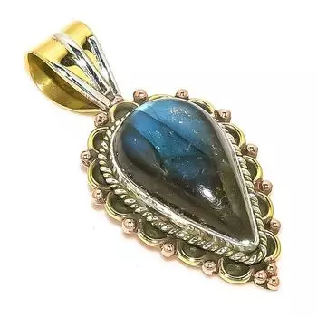 Natural Labradorite TwoTone 925 Solid Sterling Silver Jewelry Pendant 1.50 u6b43