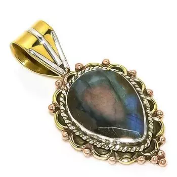Natural Labradorite TwoTone 925 Solid Sterling Silver Jewelry Pendant 1.50 R0p38