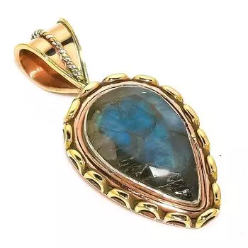 Natural Labradorite TwoTone 925 Solid Sterling Silver Jewelry Pendant 1.50 D8l62